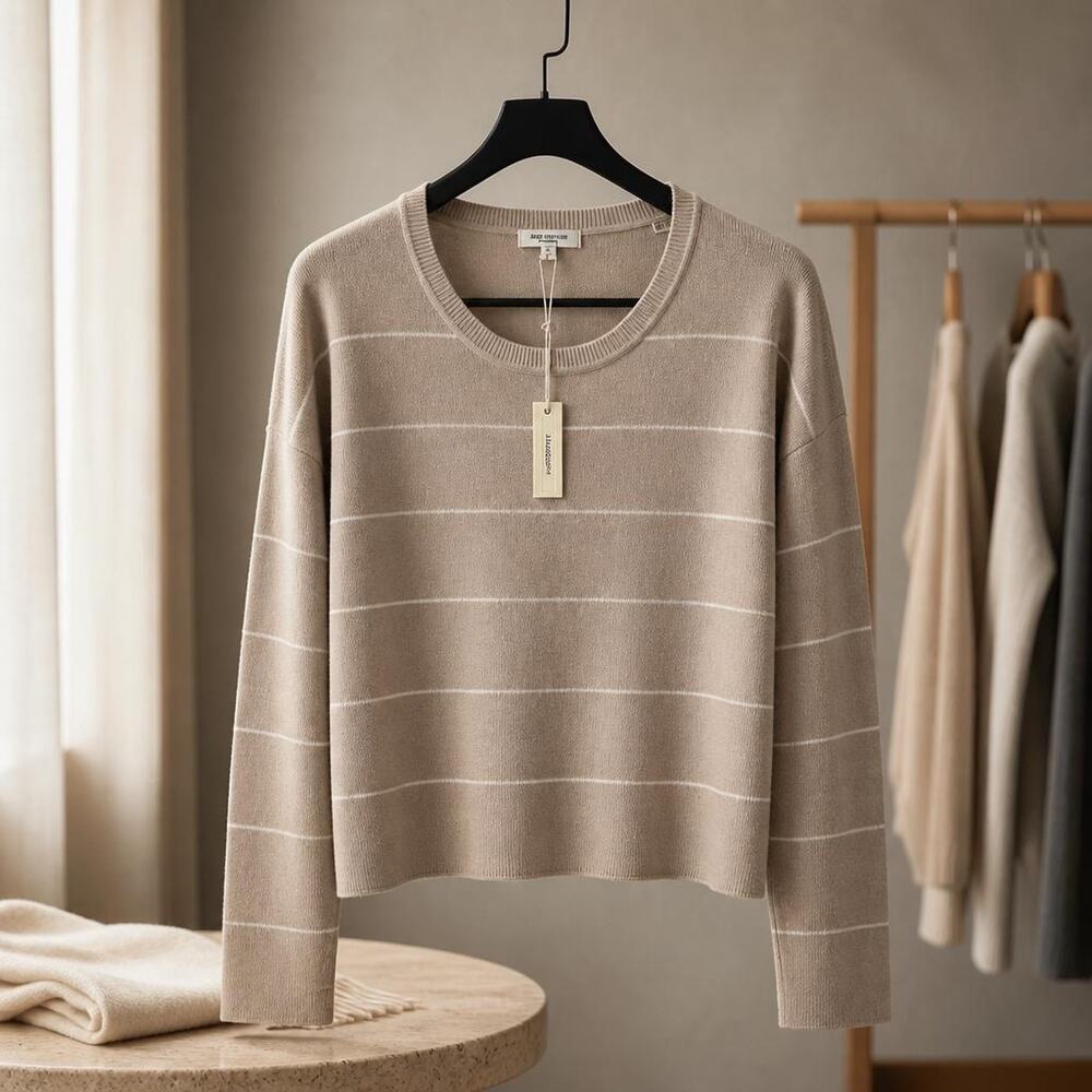 Max Studio Striped Crewneck Sweater Size M, Winter Classic-Fit Top NWT